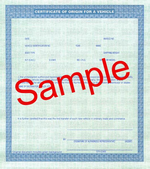 FD325 Certificate of Origin (MSO) on security paper. Pack of 100