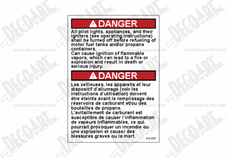 AD-05F: All pilots must be turned off before refueling. For Canada. Pack of 100.