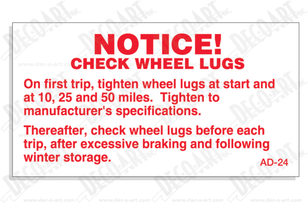 AD-24: Check wheel lugs. Pack of 100.