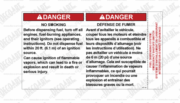 BS-14F: Fuel dispensing warnings. For Canada. Pack of 100.