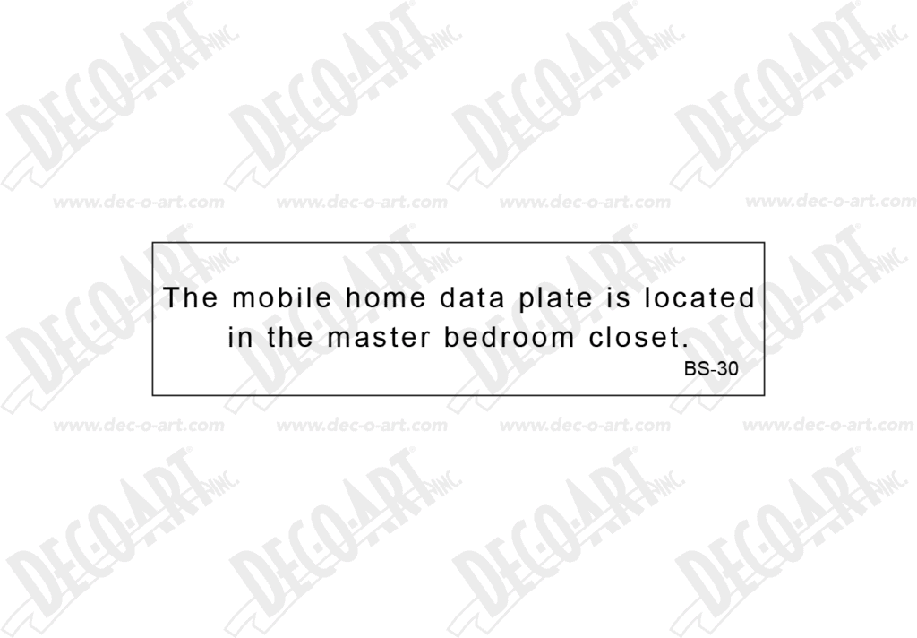 BS30 Mobile home data plate in closet. Pack of 100. DecOArt