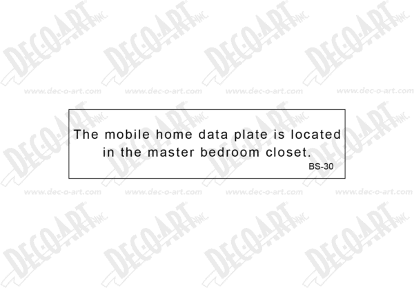 BS-30: Mobile home data plate in closet. Pack of 100.