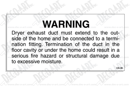 CS-36 label graphic. Dryer vent instructions.