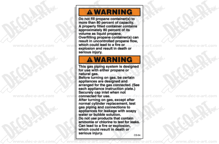 CS-94 label graphic. This system is designed for use with propane or natural gas.