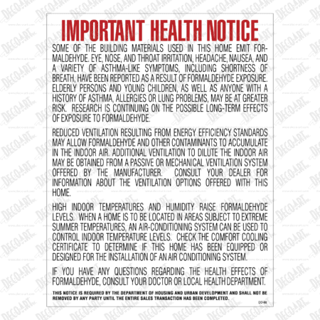 DD-92: Formaldehyde notice
