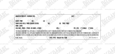 FD-306: Trailer/Vehicle Federal certification label for Canada. Laser imprintable. Pack of 100.