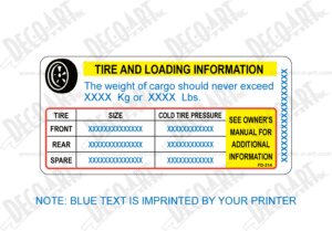 FD-314 label graphic. Tire placards for U.S.A. Laser imprintable.