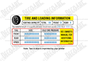 FD-327 label graphic. Motorized vehicle tire placard