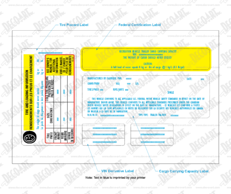 FD-332: RV certification, placard & CCC labels for Canada. Laser imprintable. Pack of 100.