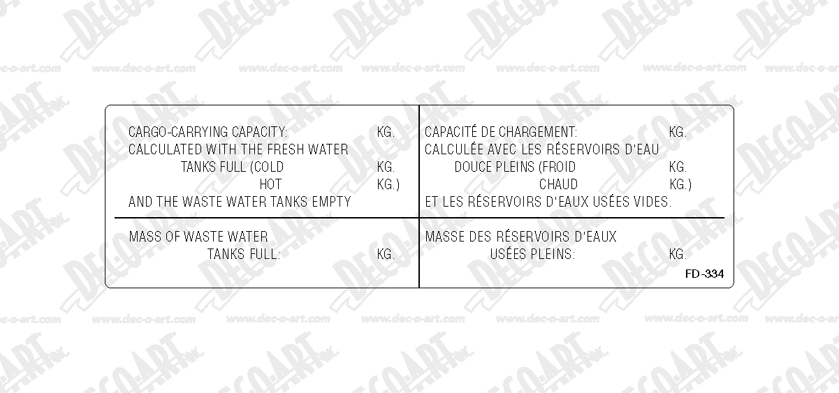 FD-334: RV cargo carrying capacity for Canada. Pack of 100.