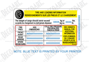 FD-335 label graphic. Tire placard for Canada. Laser imprintable.