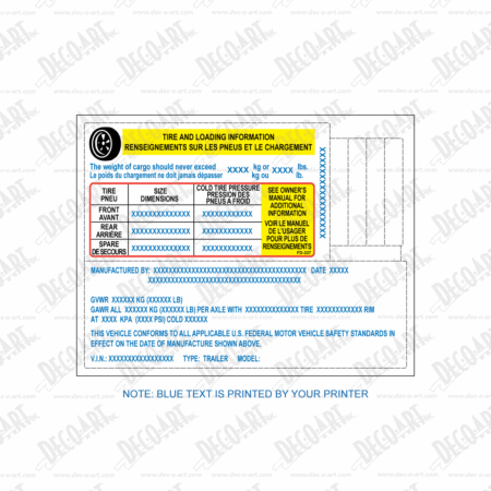 FD-337 label graphic. Combo Federal Certification Label and Tire Placard for USA/Canada. French and English.