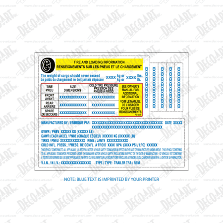 FD-339: Combo Federal Certification Label and Tire Placard for USA/Canada. Thermal imprintable. Roll of 1000 sets.