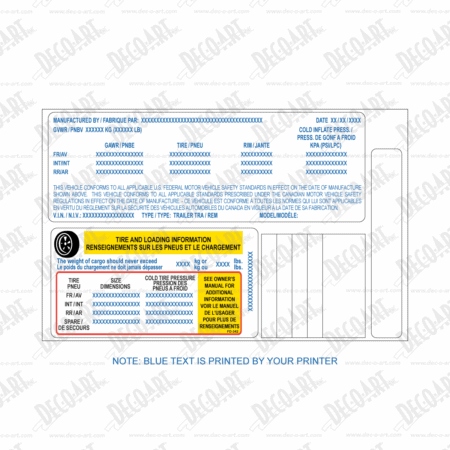 FD-342 label graphic. Up to 3 Axle Federal Certification Label and Tire Placard for USA/Canada.