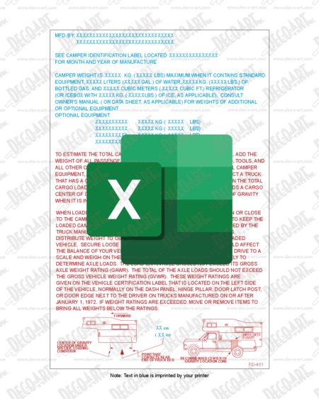 FD-401T template for imprinting variable data for FD-401