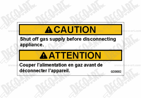 GD0002: Shut off gas supply before disconnecting appliance for Canada. Pack of 100.