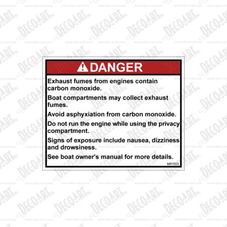 MR7003 label graphic. Carbon monoxide warning, compartments.