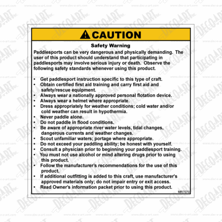 MR7070 label graphic. Paddlesports safety standard list