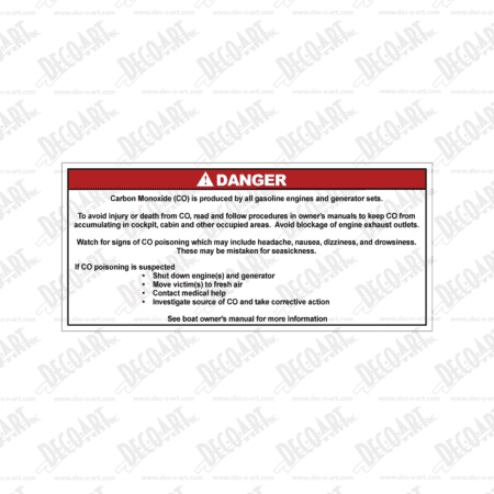 MR7076 label graphic. Carbon monoxide warning. Read and follow procedures