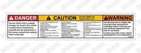 US3023: Coupler hitch tow warnings. Pack of 100.