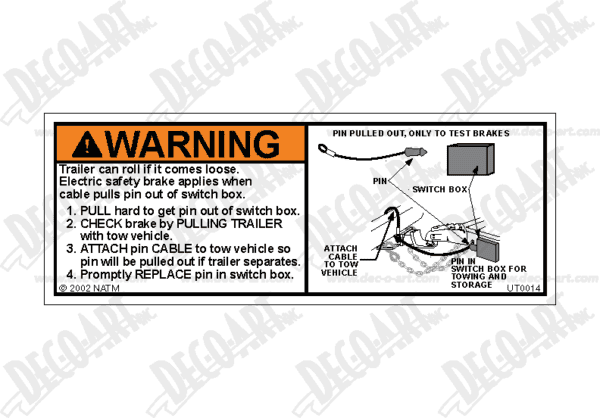 UT0014: Breakaway system (bumper pull). Pack of 100.