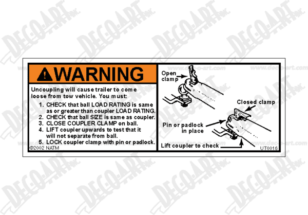 UT0016: Coupler must be unable to lift ball. Pack of 100.