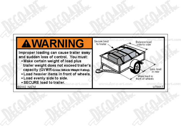 UT0017: Wrong loading can cause loss of contol. Pack of 100.