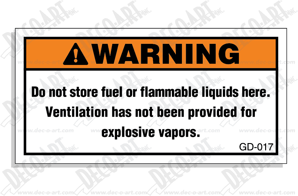 GD-017: Do not store fuel of flammable liquid. Pack of 100 labels