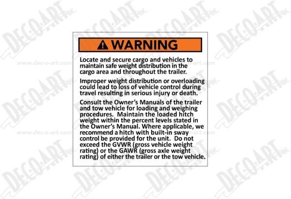 CO9661: Cargo weight distribution label. Pack of 100