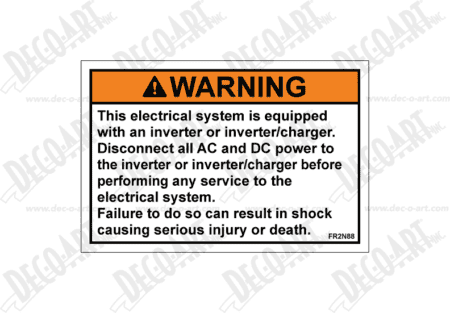 FR2N88 label graphic. Inverter warning label.