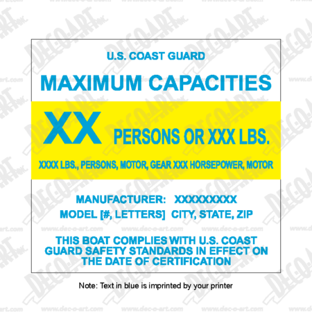 MR7083: Boat capacity plate. Laser imprintable. Pack of 52.