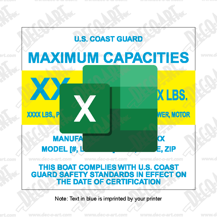 MR7083T: Boat capacity plate. Laser imprintable. Pack of 52.